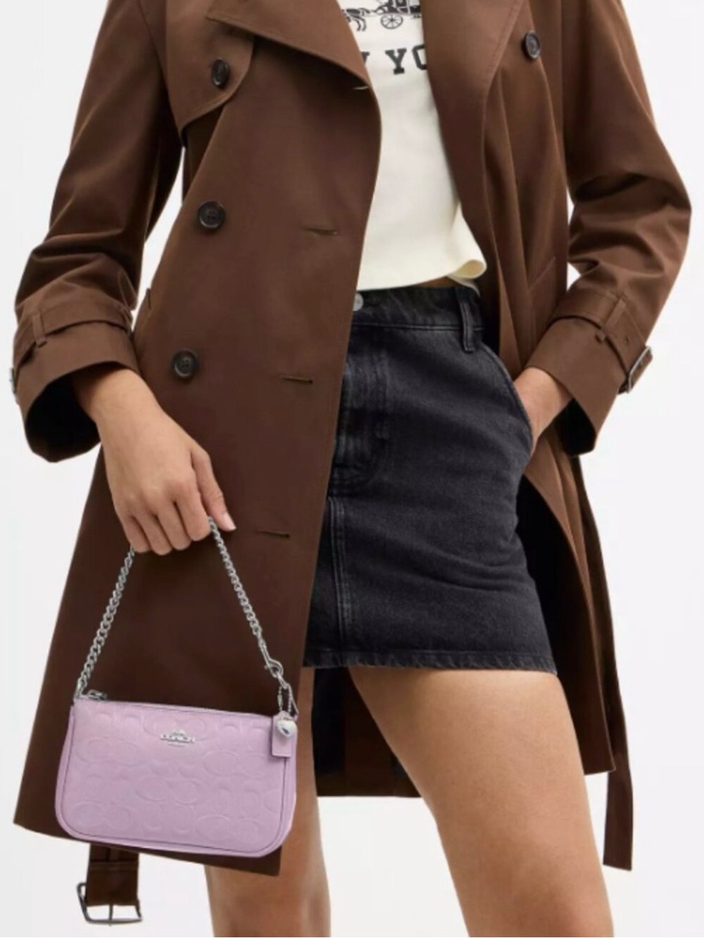 💜COACH NWT Lavender Signature C Leather Nolita 18 / Heart Charm/Silver Hardware - Picture 2 of 9